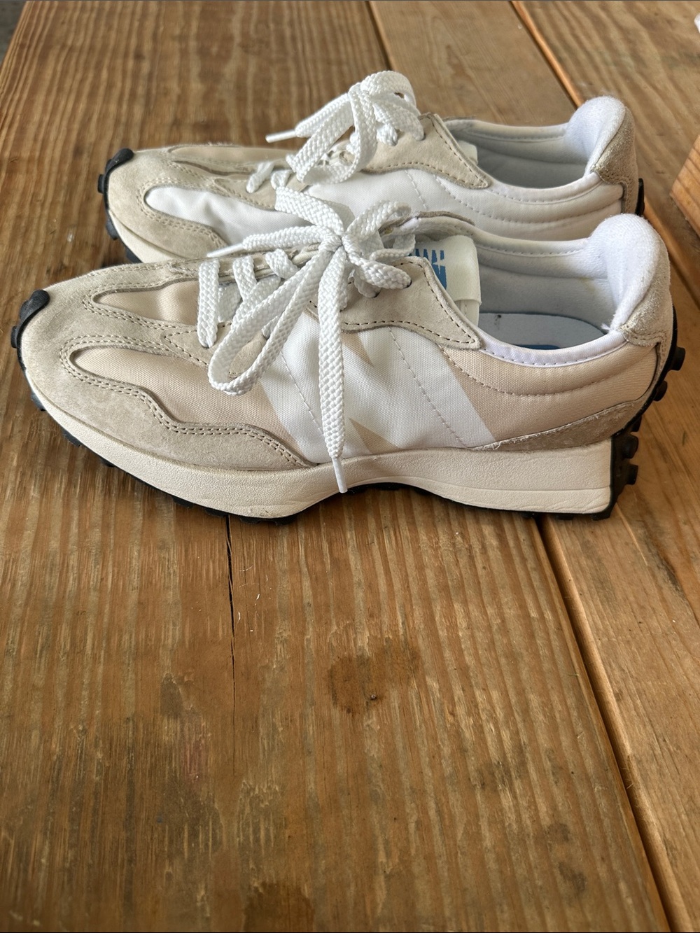 New Balance White and Beige Retro Runner Sneakers